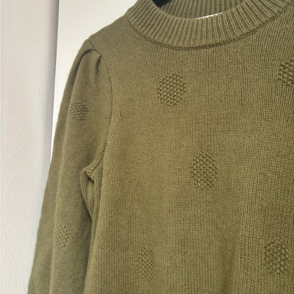 Madewell Green Crew Neck Sweater with Puff Sleeves - Picture 2 of 4